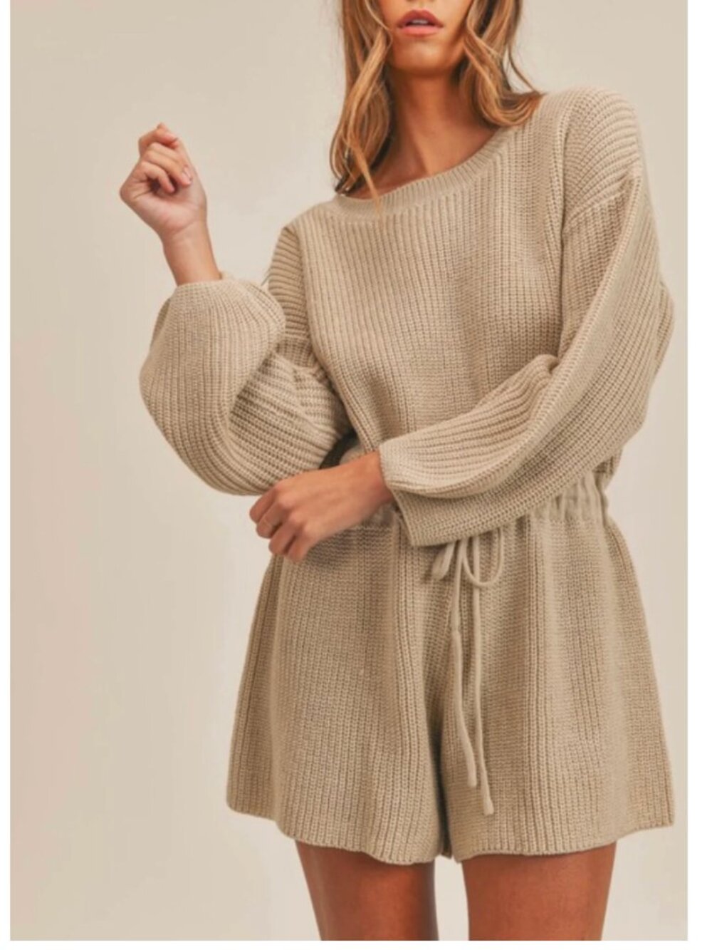 The Mable Knitwear Romper in Taupe